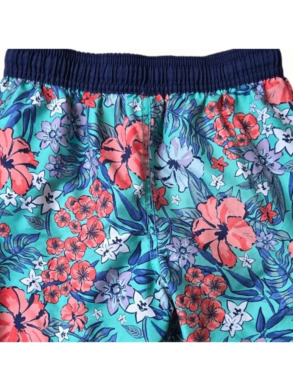 Boys Cat & Jack Floral Swim Trunks Size 5/6 With Drawstring Waist & Cargo Pocket
